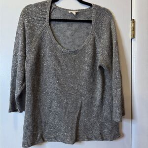 EILEEN FISHER Linen Blend Metallic Waffle-Knit Sweater Women’s Size Large